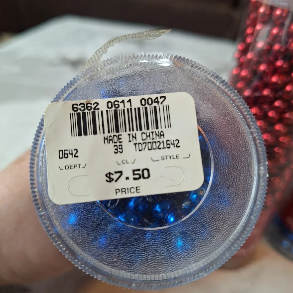Vintage Set of 3‎ 30 Foot Plastic Bead Garlands Holiday Lane 2 Blue 1 Red